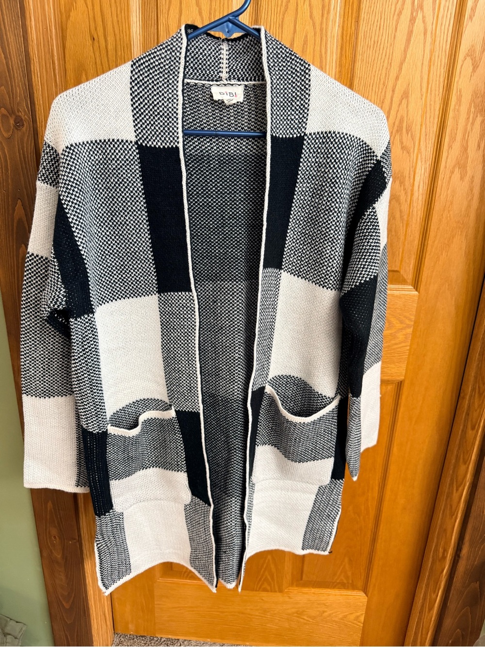 BiBi Black and White Plaid Open-Front Cardigan NWOT